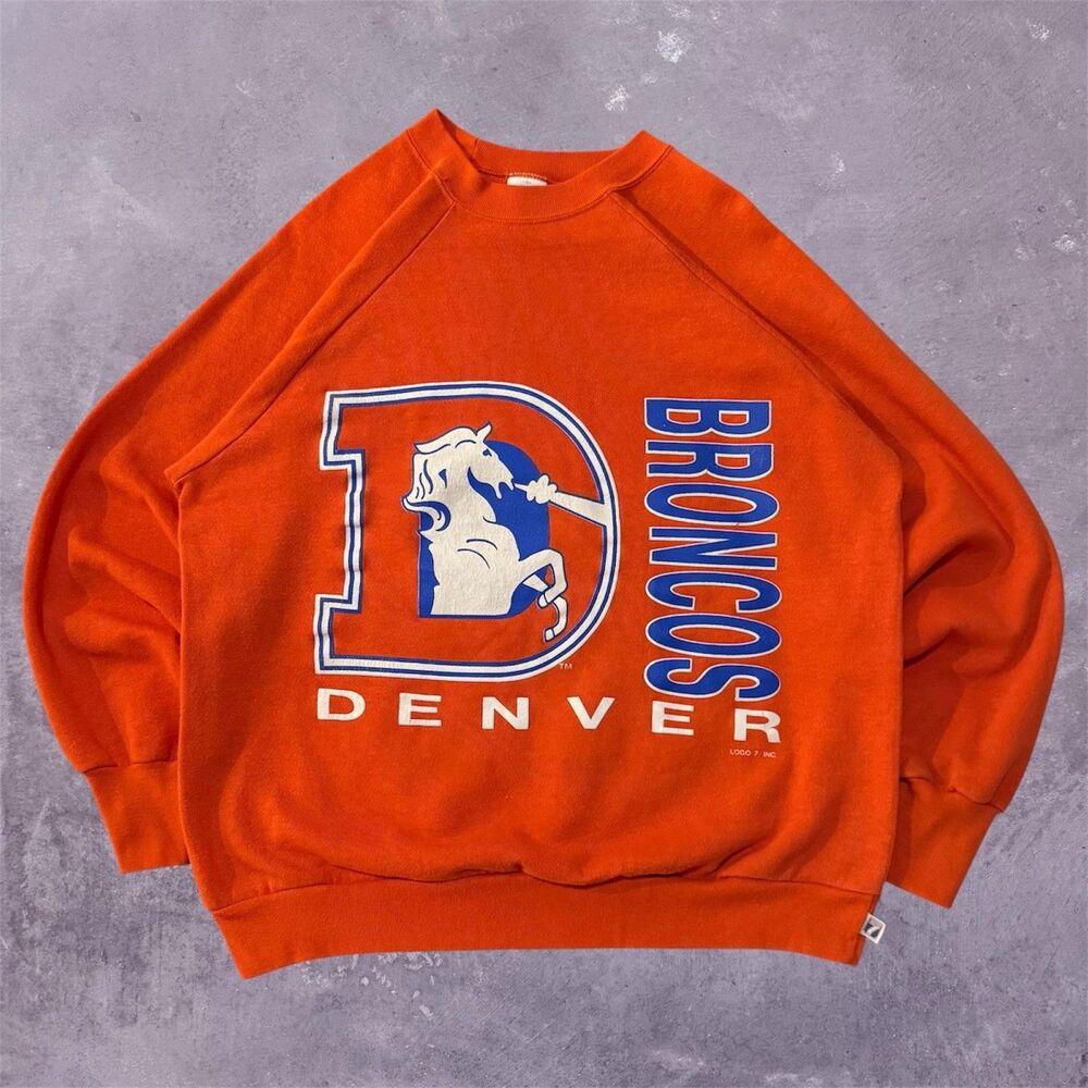 Vintage 80s/90s Denver Broncos Logo 7 Sweatshirt XL Orange USA Made Crewneck